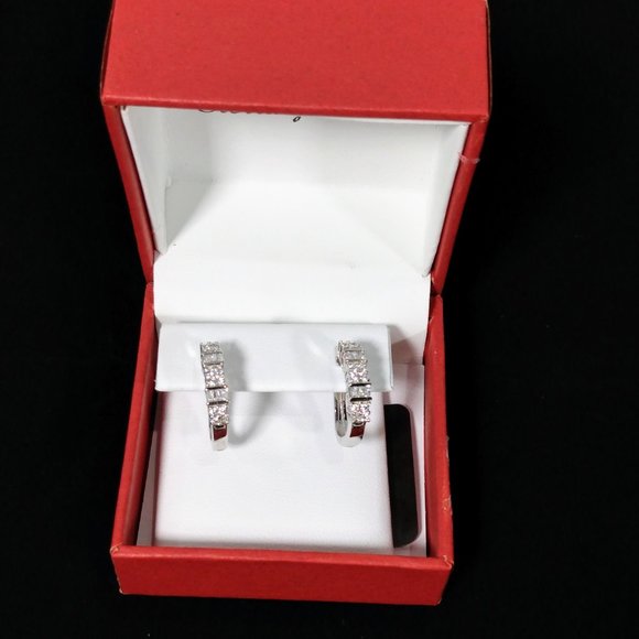 Sterling Silver Baguette & Round-Cut Cubic Zirconia Post Hoop Earrings(B8) - Picture 2 of 3